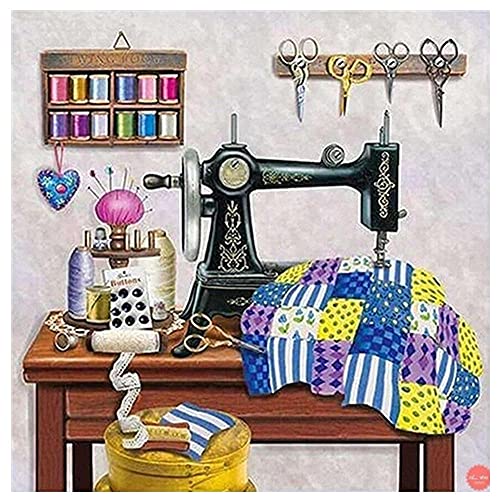 Diamond Painting Set Sewing Machine 5d Diamant Painting Bilder, DIY Diamant Painting fur Kinder, Erwachsene, Anfänger,Diamond Painting Groß Malen Nach Zahlen, Diamantmalerei Vollbild 40x40cm von Mihaoe