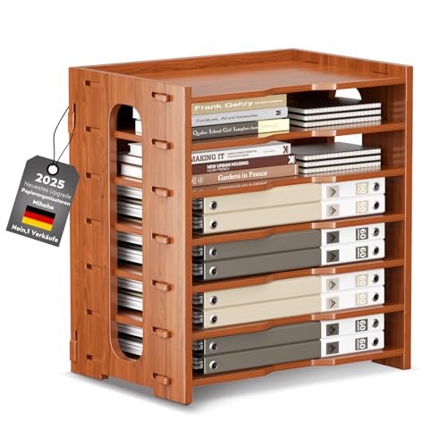 Dokumentenablage A4 Briefablage 7 Ablagefächer Holz, Dokumentenhalter, Briefablage, Papierfächer Zeitschriftenständer für Zuhause, Büro, Praxis (Nussbaum) von Mihoho
