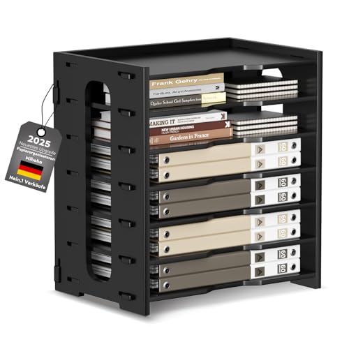 Dokumentenablage A4 Briefablage 7 Ablagefächer Holz, Dokumentenhalter, Briefablage, Papierfächer Zeitschriftenständer für Zuhause, Büro, Praxis (schwarz S) von Mihoho