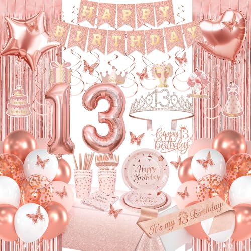 Roségold 13 Geburtstag Dekorationen Happy 13th Birthday Dekorationen für Mädchen Geburtstag Party Packs mit Rose Gold Banner Zahl 13 Luftballons Schärpe Krone Tischdecke Geschirr für 10 Gäste Roségold 13 Geburtstag Dekorationen Happy 13th Birthday Dekorationen für Mädchen Geburtstag Party Packs mit Rose Gold Banner Zahl 13 Luftballons Schärpe Krone Tischdecke Geschirr für 10 Gäste von Miidenks