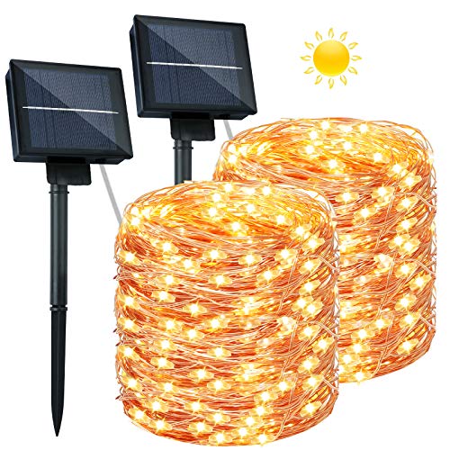 Solar Lichterkette Aussen - 26M 240 LED 2 Stücke Solar Kupferdraht Wasserdicht Lichterkette 8 Modi Solarlichterkette Deko für Garten,Bäume,Balkon,Hochzeit,Partys,Terrasse, Tor, Hof, Weihnachten von Miilovdora