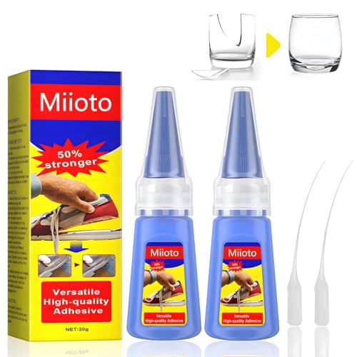 Miioto 2 Stück Kleber Flüssig, Alleskleber Extra Stark, Schuhkleber, Plastikkleber Modellbau, Wasserfest, Schnell Trocknend, Hochviskos, Geeignet für Metall, Holz, Keramik und Andere Materialien -40g von Miioto