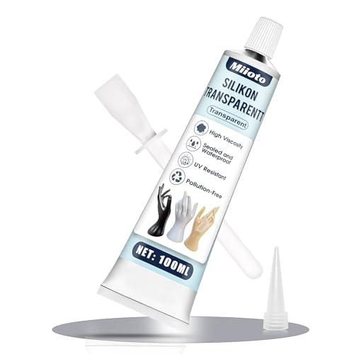 Miioto Silikon Durchsichtig Wasserfest, Silikonkleber Transparent, Glaskleber Transparent Stark Wasserfest, Super Kleber Extra Stark für Prothese, Kunststoff-Silikon, 100ml von Miioto