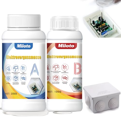 Miioto Vergussmasse Elektronik, Elektrovergussmasse, Gießharz Elektro, 300g A+B Hohe Transparenz und Abzweigdose, Geeignet für Abzweigdosen, Platinen, Formen, Isoliert und Wasserdicht Miioto Vergussmasse Elektronik, Elektrovergussmasse, Gießharz Elektro, 300g A+B Hohe Transparenz und Abzweigdose, Geeignet für Abzweigdosen, Platinen, Formen, Isoliert und Wasserdicht von Miioto