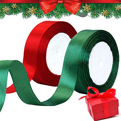 Schleifenband Weihnachten, Rot/Grün Geschenkband zum Weihnachten, Schleifen Weihnachten Satinband, Satin Band Stoffband für Weihnachten Deko-22m X (24mm-25mm) von Miioto