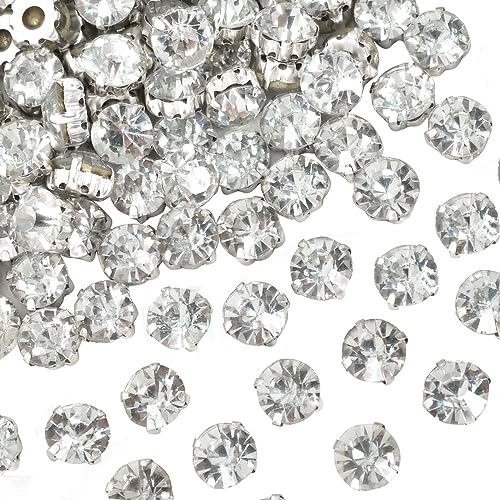 144 Stücke Strasssteine zum Aufnähen Klar 10 mm, Glas Strass zum Nähen Basteln, Silber Krappenfassung mit 8 Löchern zum Nähen, für DIY Brautkleid Kleider Kleidung Schmuck Schuhe von Mikihat