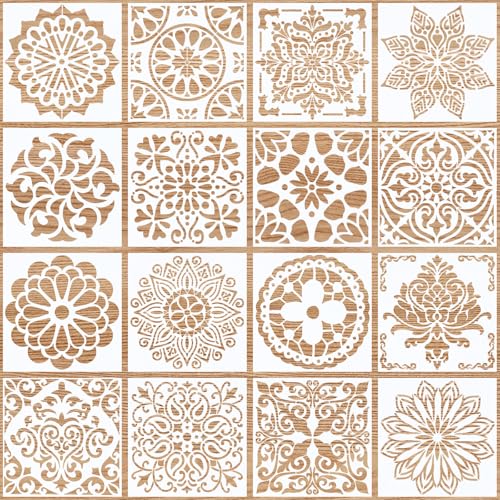 16 Stück Mandala Schablone Set, Blumen Schablonen, Wiederverwendbare DIY Malerei Vorlage Stencil Kit, Zeichenschablonen Stencil Schablonen für Scrapbooking, Malerei, Heimdekoration, 15 * 15cm von Mikihat