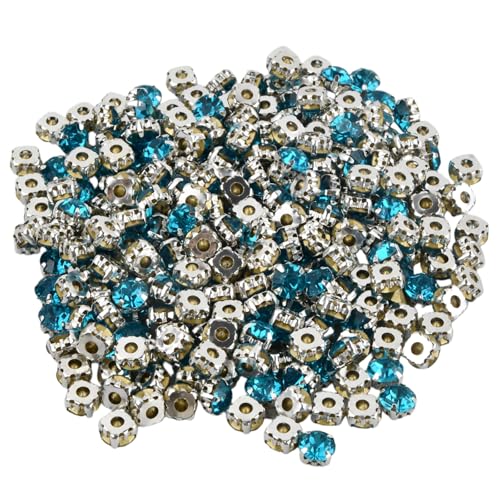 288 Stücke Strasssteine zum Aufnähen Blau 8 mm, Glas Strass zum Nähen Basteln, Silber Krappenfassung mit 8 Löchern, DIY Kleidung Tasche Tisch Party Dekoration von Mikihat