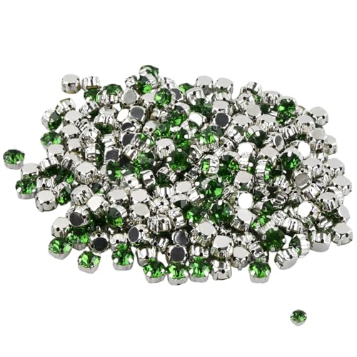 288 Stücke Strasssteine zum Aufnähen Grün 8 mm, Glas Strass zum Nähen Basteln, Silber Krappenfassung mit 8 Löchern für DIY Brautkleid Kleider Kleidung Schmuck Schuhe von Mikihat