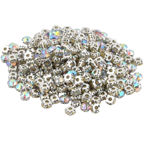 288 Stücke Strasssteine zum Aufnähen Polarisierte Bunt 8 mm, Glas Strass zum Nähen Basteln, Silber Krappenfassung mit 8 Löchern zum Nähen, DIY Kleidung Tasche Tisch Party Dekoration von Mikihat