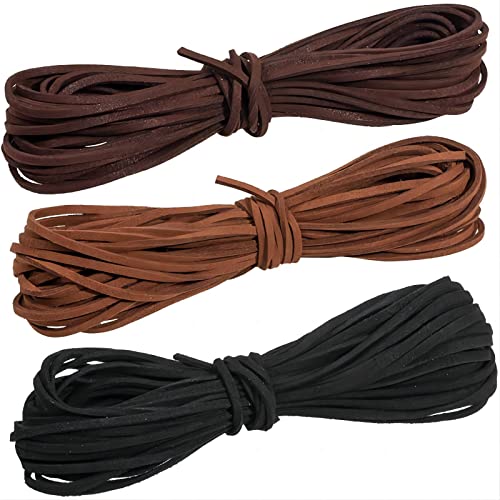 3 Stücke Lederschnur Flach 3mm Lederband Eckig Kunstlederband zum Basteln 10 Meter Kunstleder Seil für DIY Halskette Armband Schmuck Traumfänger Geschenkverpackung Schwarz Dunkelbraun Braun von Mikihat