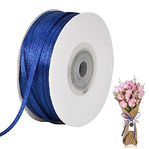 Satinband 3mm Blau Geschenkband Doppelseitig 91 Meter, 100 Yards Länge Polyester Gewebtes Band Dünn zum Basteln, Einpacken, Dekorieren, Verzieren, DIY Dekoband Party Dekoration von Mikihat