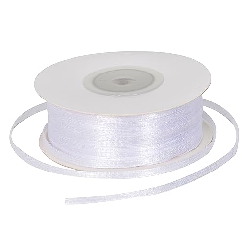 Satinband 3mm Weiß Geschenkband 91 Meter Länge Polyester Gewebtes Band Dünn zum Basteln, Einpacken, Dekorieren, Verzieren, Hochzeit, Taufe, Geburtstag, Weihnachten, Party Dekoration von Mikihat