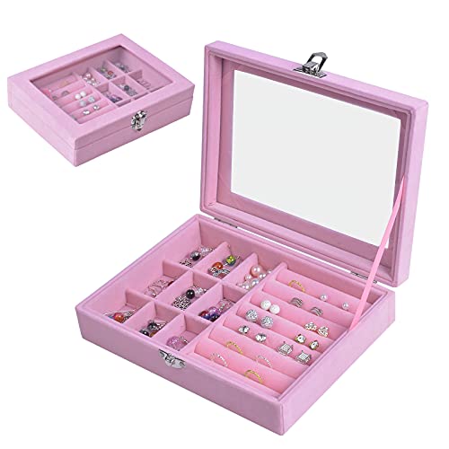Schmuckkästen mit Glasdeckel, 9 Gitter Schmuckaufbewahrung Schmuckkoffer Damen Schmuckbox Reise, Beflockung Halskette Ohrringe Ring Schmuckschatulle, Transparente Aufbewahrungsbox für Schmuck, Rosa Schmuckkästen mit Glasdeckel, 9 Gitter Schmuckaufbewahrung Schmuckkoffer Damen Schmuckbox Reise, Beflockung Halskette Ohrringe Ring Schmuckschatulle, Transparente Aufbewahrungsbox für Schmuck, Rosa von Mikihat