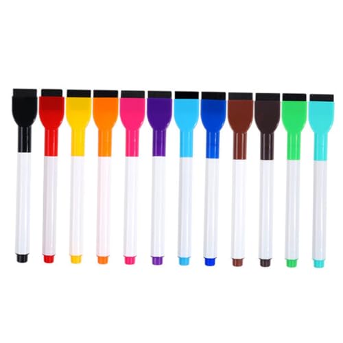 Mikikit 12 Stück Whiteboard Marker Abwischbar Wasserbasierte Malstifte mit Pinselspitze Wiederverwendbar Geruchsarm für Büro Schule und Kreative Zeichnungen Glatten Oberflächen von Mikikit