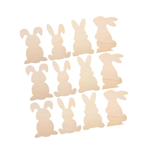 Mikikit 12 Stück ostern basteln selber machen Holzhandwerk unfertiger Holzhase Unvollendeter Hase aus Holz DIY Rohling Hase aus unbehandeltem Holz Ostern Wandkunst hölzern Khaki von Mikikit