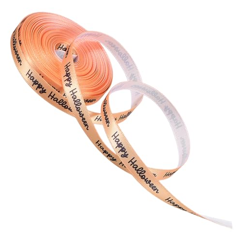 Mikikit 1Rolle Dekoband Halloween Gelbes Satinband mit Schwarzem Schriftzug DIY Bastelprojekte und Dekorationen Vielseitiges Geschenkband von Mikikit