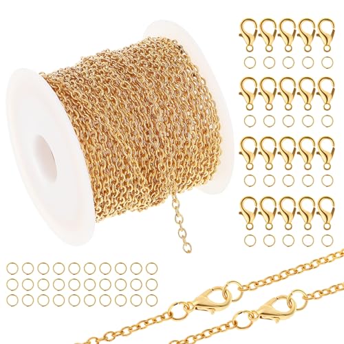 Mikikit 1Satz DIY Schmuckherstellungsketten Goldenen Schmuckverschlüssen und Offenen Ringen für Armbänder Einfach zu Montieren Polierte Oberfläche von Mikikit