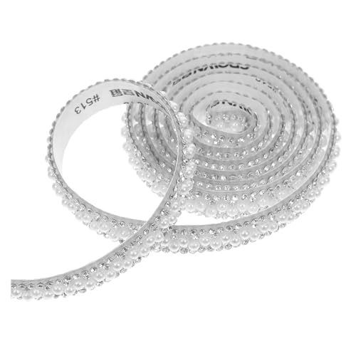 Mikikit 2 Rollen Perle -Strasszubehör selbstklebende Strasssteine Strass-Spitze Strassstreifen, Perlenbesatz selbstklebendes Strassband Strassverzierung Kunststoff-Strasssteine Silber von Mikikit