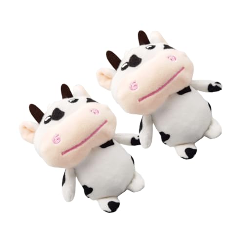 Mikikit 2 Stück Kuhpuppe kuh Mini-Plüschtiere tierisches süßer Kuh-Schlüsselanhänger gefüllte Kühe gefüllter Anhänger Schlüsselanhänger für Mädchen Metall Beige von Mikikit