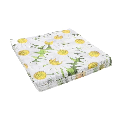 Mikikit 20 Stück Gänseblümchen-Serviette Getränke Serviette Hochzeitsfeier Serviette Party für Tisch Gänseblümchen-Blumendekorationen Blumenservietten Gänseblümchen-Gastgeschenke Papier von Mikikit