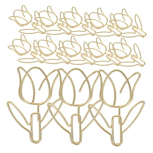 Mikikit 20 Stück Goldene Tulpen Büroklammern Süße Blumenpapierclips Leichte Vielseitige Lesezeichen für Schule Büro und Kreative Organisation Praktische und Dekorative Aktenklammern von Mikikit