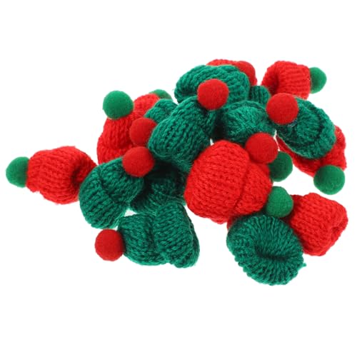 Mikikit 20 Stück Teiliges Miniatur Weihnachtsmützen aus Gestricktem Garn Rote und Grüne Kleine Nikolausmützen mit Kugel für DIY Weihnachtsdeko Flaschenverzierung Partydekoration und von Mikikit