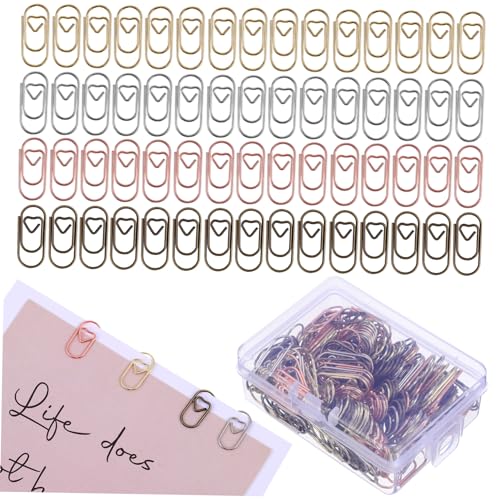 Mikikit 200 Stück Metall Büroklammern Herzform Bunte Kleine Paper Clips in Gold Silber Gunmetal Roségold Praktische Papierklammern für Büro Schule Geschenkidee von Mikikit