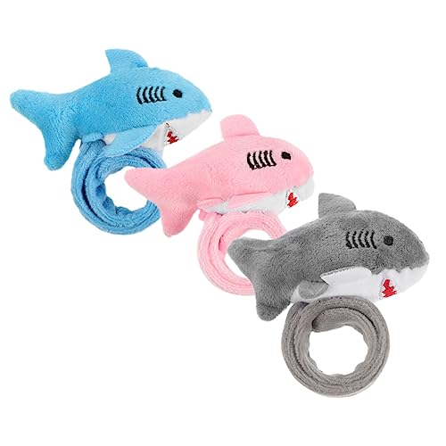 Mikikit 3 Stück Teiliges Plüsch Slap Armband mit Hai Weiche Kinderparty Handgelenkbänder Kuschelig Sicher als Geburtstags und Festtagsgeschenk Blau Rosa von Mikikit