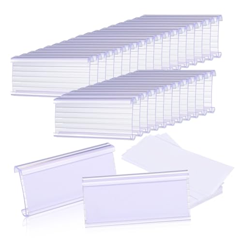 Mikikit 30 Sätze Transparente Etikettenhalter für Drahtregale Wiederverwendbare Regalbeschriftung mit Einsteckpapier Passend für Supermarkt und Einzelhandel Einfache von Mikikit