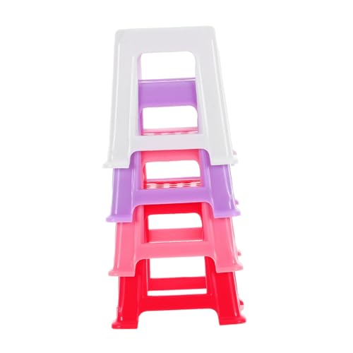 Mikikit 4 Stück Mini-stuhlmodell Miniaturmöbel Für Puppenstuben Vintage Puppenhausmöbel Mini-Stuhl-Modell Miniatur-Bank Kleiner Hocker Zubehör Für Puppenhäuser Puppenstubenbank Plastik von Mikikit