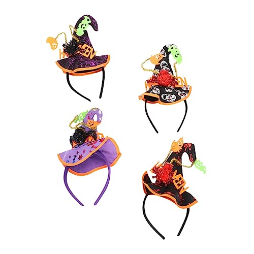 Mikikit 4 Stück Teiliges Halloween Haarband mit Buchstaben Spinne und Hexenhut Leichtes Cosplay Zubehör für Party Kostüm und Fotorequisite Geeignet für Halloween und Themenpartys von Mikikit