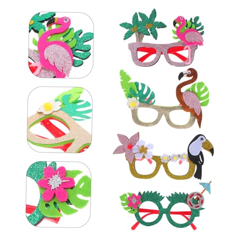 Mikikit 4 Stück Teiliges Hawaii Party Brillen Bunte Tropische Foto Requisiten mit Flamingo Kokosnussbaum Blüten und Vogel Motiven Leichte Bequeme Accessoires für Luau Strand und Mikikit 4 Stück Teiliges Hawaii Party Brillen Bunte Tropische Foto Requisiten mit Flamingo Kokosnussbaum Blüten und Vogel Motiven Leichte Bequeme Accessoires für Luau Strand und von Mikikit