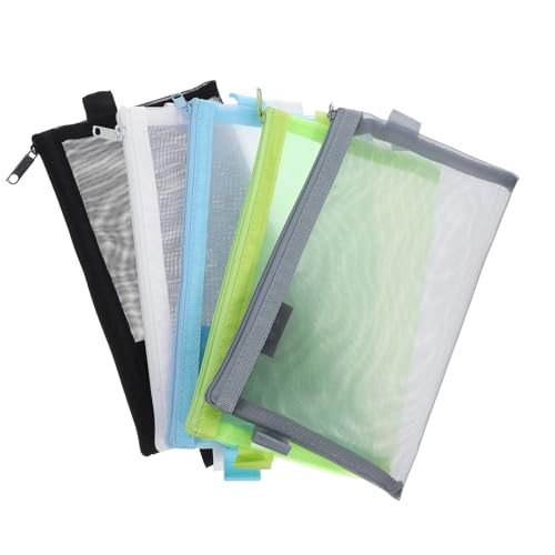Mikikit 5Stücke Reißverschluss Dokumententaschen Organizer Transparentes Mesh Multifunktionale Storage für Stifte Kosmetik und Reiseutensilien für Büro und Schule von Mikikit
