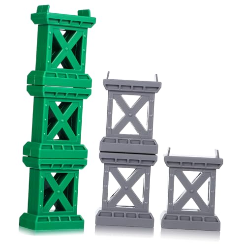Mikikit 6 Stück Teiliges Stapelbare Zugbrückenstützen für Holzeisenbahn Gleisunterstützung Flexibel Höhenverstellbar Kompatibel mit Kleinen Eisenbahnspielzeugen von Mikikit
