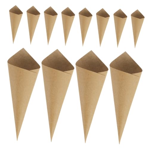 Mikikit 60 Stück Papierblattkegel Hochzeits-Snackkegel Gefälligkeiten für Hochzeitsfeiern Party Blütenkegel Blumenstrauß Zapfen Papierkegel zum Basteln Bonbontüten aus Papier Hellbraun von Mikikit