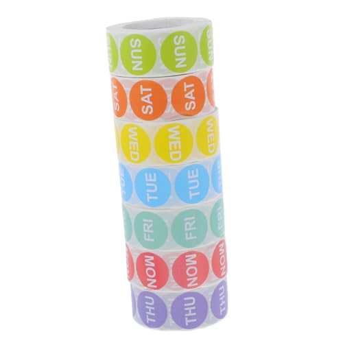 Mikikit 7 Rollen Wochentag Aufkleber Selbstklebend Bunte Montag bis Tagesetiketten Haftende Kalender und Vorratskennzeichnung Vielseitige Lebensmittel und Büro Label Sticker von Mikikit
