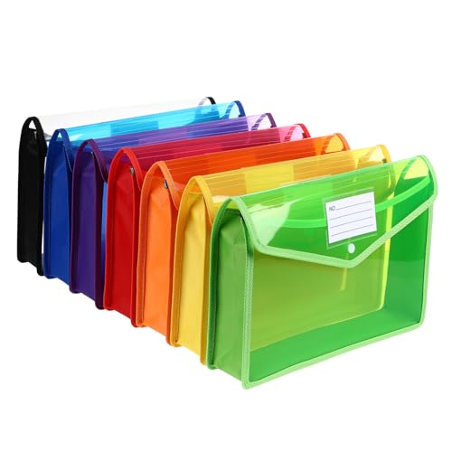 Mikikit 7 Stück Durchsichtige Dokumentenumschläge Aus Kunststoff Mit Druckknopfverschluss, A4-aktenordner Für Die Büroorganisation, Transparente Schreibwarentaschen, Schulbedarf von Mikikit