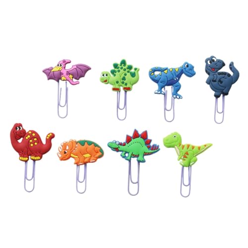 Mikikit 8 Stück Teiliges Dinosaurier Büroklammer PVC Niedliche Dekorative Lesezeichen Clips für Dokumente Notizen Büroorganisation Langlebig und Zufällige Farbe Zufällige Farbe von Mikikit