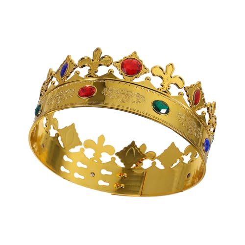 Mikikit Kopfschmuck Kronparty Queens Crown Krone Anziehen Königskrone Cosplay -kostümzubehör König Cosplay Krone Mittelalterlicher Kronenhut Renaissance-kostümzubehör Plastik Golden von Mikikit