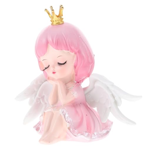 Mikikit Kuchendekoration Engelsmädchen-Kuchenaufsatz für Mädchen Überraschung Kind Süße Engelsmädchen-Kuchenaufsätze Flügel erste Miniatur-Engelmädchen aus Kunstharz Feenkuchendeckel Rosa von Mikikit