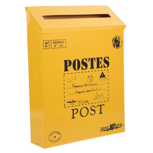 Mikikit Retro Wandbriefkasten ohne Schloss Vintage Postkasten mit Zeitungsfach Vielseitiger Wandmontage Briefkasten für Haushalt Büro Garten Nostalgische Postbox Gelb von Mikikit