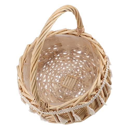 Mikikit Rustikaler Handgeflochtener Rattan Blumenkorb mit Henkel Kleiner Aufbewahrungskorb für Hochzeitsblüten Blumenmädchen Dekoration und Ostern Blau von Mikikit
