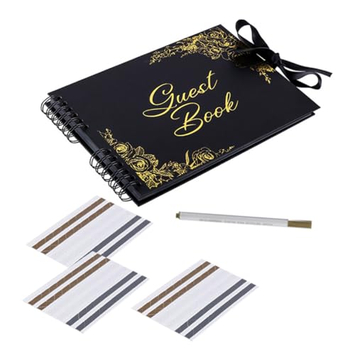 Mikikit Rustikales Hochzeits mit Einzigartigem Muster DIY Liniertes Scrapbook Album Dickes Ringbuch Signierbuch für Hochzeit Engagement und Erinnerungen Langlebiges Papier Schwarzes von Mikikit