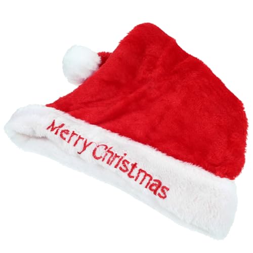 Mikikit Weihnachtsmütze Plüsch Santa Weihnachtsmann Mütze Rot Warm Gefüttert für Festliche Partys und Neujahrsfeier von Mikikit