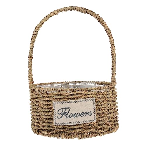 Mikinona 1 Stück Handgefertigter Pflanzenkorb aus Naturstroh Vintage Aufbewahrungskorb für Multifunktionales Dekorationsaccessoire für Hochzeit und Zuhause Robust für Arrangements und von Mikinona