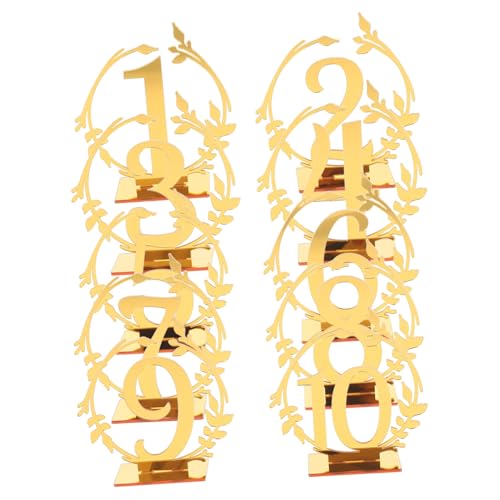 Mikinona 10 Stück Teiliges Kunststoff Tischnummern für Hochzeit und Party Leichte Bruchfeste Tischkarten Design Goldene Zahlen Vielseitige Dekoration für Feierlichkeiten von Mikinona