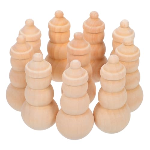 Mikinona 10 Stück Teiliges Schneemann Holzpuppen Naturbelassene DIY Holzfiguren Stabile Blanko Holzsteckpüppchen zum Bemalen für Erwachsene Kreative Bastelmaterialien Weihnachten von Mikinona