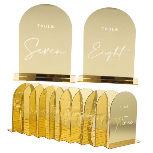 Mikinona 10Stücke Goldene Tischkarten Für Hochzeiten Tischnummern Mit Halter Tischdekorationskarten Für Verlobungsfeiern Jubiläen Geburtstagsfeiern von Mikinona