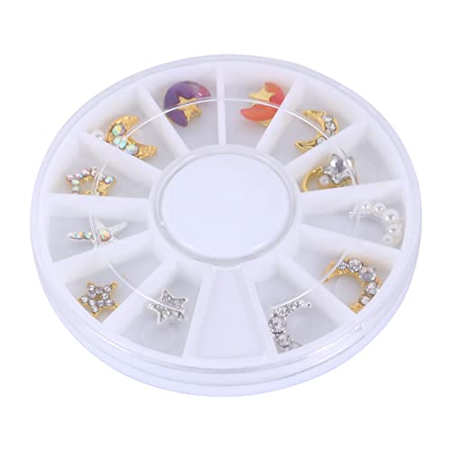 Mikinona 12 Stück Maniküre-Diamant Strass Verzierungen Stempeln aufkleber Nagel-Strassbolzen Nail-Art-Gestüt nagel strass Nagelbolzen für Frauen Golden von Mikinona
